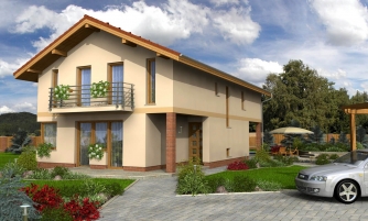 Maison de famille avec toit à pignon pour deux générations adaptée aux terrains étroits.